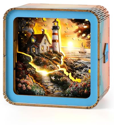 KAAYEE 3D Puzzle Nachtlicht Erwachsene, (Sonnenuntergang-Leuchtturm) 3D Holzpuzzle Nachtlicht, Wooden Puzzle 3D Night Light, 3D Puzzle Holz Nachttischlampe