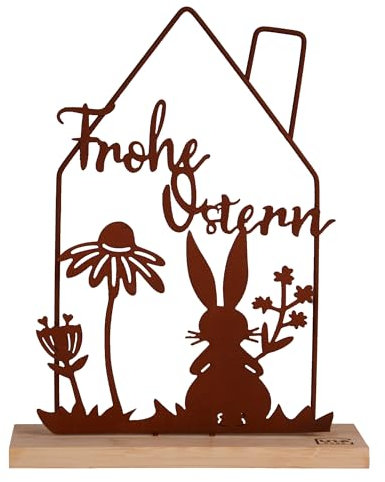 UNUS Osterdekoration aus Bambus & Metall, Filigrane Frühlingsdeko mit Hase und Blumen, Stilvoller Osterschmuck für Zuhause, Rost