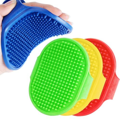 BRILLIRARE 4 Pack Dog Grooming Brush, Soft Silicone Pet Bath Brushes with Adjustable Handle, Shampoo Soothing Comb for Wet Dry Long Short Haired Dogs & Cats Massaging, Deshedding