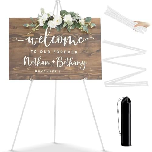 PUWOWYE Chevalet Mariage, Chevalet Peinture Ajustable de 160 cm pour l'exposition de Peintures sur Toile, Facilement Pliable, Chevalet Télescopique de Studio pour Affiches, Intérieur, Extérie, Blanc