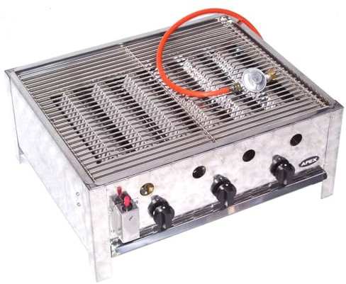 EDELSTAHL GASBRÄTER 10 kW 3 flammig GASGRILL BRÄTER GRILL BBQ Grillwagen Pfanne AWZ (Set 2: Gasbräter 55510 + Grillset 511)
