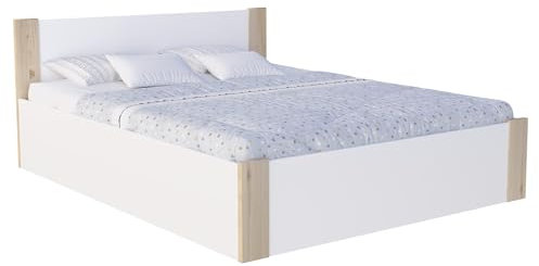FurnitureByJDM Bett 140x200 mit Stauraum – Modernes Stauraumbett mit Klappbarem Lattenrost & Gasdruckfeder – Platzsparendes Doppelbett mit Bettkasten – Ohne Matratze – Boston (Weiß/Kiefer)