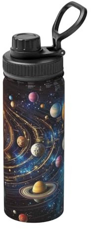The Sun and Other Planets - Borraccia termica per donne e uomini, in acciaio inox, isolata per sport, palestra, lavoro all'aperto