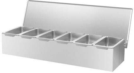 YlluySmn Silber Rechteckig Zutatenbehälter Nahrungsmittelgrade Edelstahl 6 Separate Fächer Zutatenbox Gewürzboxen Gastronomie,Gewürzverhaltung,für Private Küchen,Restaurants,Verkäufer,Tische