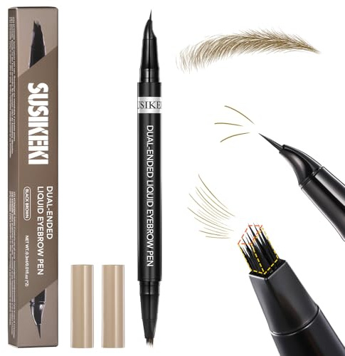 Dual-Ended Microblading Eyebrow Pencil for Women, 2 in 1 Liquid Eyebrow Pencil with Curved Tip and 4D Brow-Fection Microblading Pen, Shaped Fill HairLike Waterproof Eyebrows (01 Light Brown(Blonde))