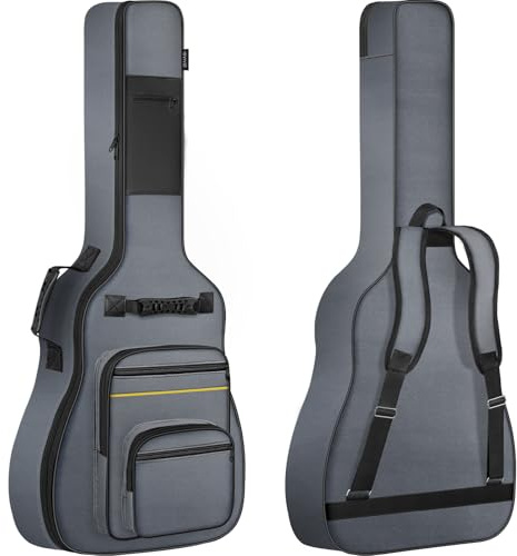 FREEAMG Akustisk gitarrväska, 40/41/42 tum gitarrväska med 10 mm tjock stoppning och flera fickor, vattenresistent gitarrfodral för akustiska klassiska och elektriska gitarrer, Grå, Väskorganiserare