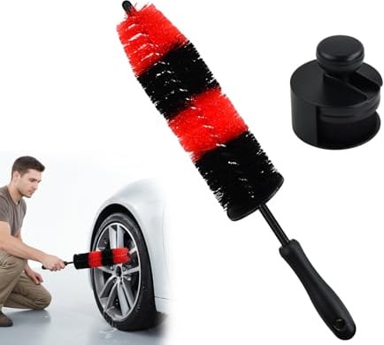 Kaslaider Kit Cepillos Limpieza Coche 2 Piezas, Cepillo Llantas y Neumáticos Mango Largo 40cm Microfibra Suave Antirayas, Cepillo Detailing Interior Exterior Auto Moto