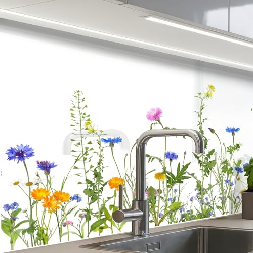 KitchenYeah© Splashback for Kitchen self-Adhesive Wall Protector Splash | 24x32 / 60x80 cm - Back Cooker Backsplash Flowers - Wildflowers - Spring