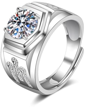 KnBoB Ringe Männer 18K Weißgold Verstellbar Breit Rund Labor Diamant Ring Verlobungsring Größe 67 (21.3)