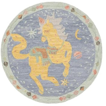 RugVista Unicorn Kinderteppich, Ø 120 cm, Blau/Mint | Moderne, Kinder, Rund, Niedriger Stapel, Nur chemische Reinigung, Ohne gefährliche Chemikalien, Kinderzimmer