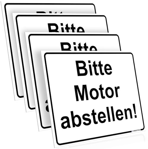 PRINTIMA 4x Schild 40x30 cm Bitte Motor abstellen! wetterfestes PVC Hinweisschild inkl. Befestigungsmaterial für Parkplatz, Schule, Lieferzonen, Firmen und Umweltbereiche