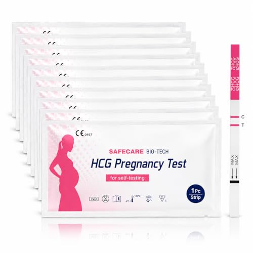 Safecare Frühschwangerschaftstest – Ultra-empfindlicher Test (25 mIU/ml) – Frühtest bis zu 6 Tage vor Ausbleiben der Periode – Über 99% Genauigkeit – 10 Stück
