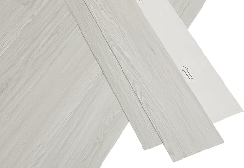 misento PVC Bodenbelag, Klebevinyl, Klebefliesen, Eicheoptik Hellgrau | 32 Dielen, 4,46 m², Vinylboden selbstklebend, für Wohnräume mit mäßiger Nutzung, auch für Küche & Bad, ca. 1,5 mm