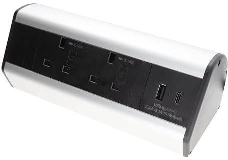Desktop Table Desk Mountable PDU 2 x UK Sockets & USB-A/C Ports Power Pod Black