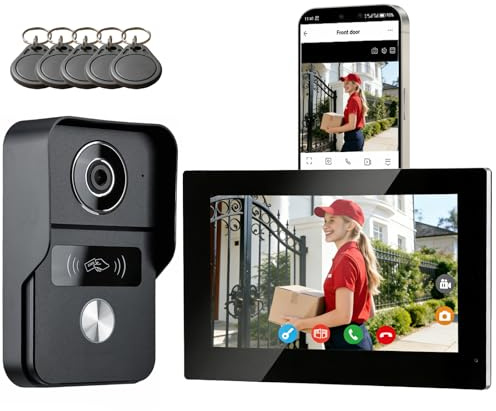 Honmidatek WALN Videocitofono connesso Smart, citofono con telecamera a 2 fili con monitor Touchscreen da 7 pollici, Audio bidirezionale, Sistema interfono con sblocco remoto, Wi-Fi 2.4G/5G,KW02-IP7B