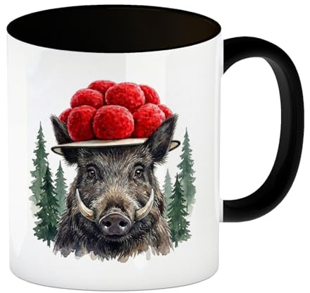 speecheese Wildschwein mit Bollenhut Kaffeebecher in schwarz Schwarzwald | Motiv originelle Tasse mit lustigem Schwarzwald-Look