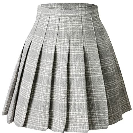 Hoerev Frauen Mädchen vielseitig Plaid gezauter Rock mit Shorts für kaltes Wetter,Graugitter,EU 42