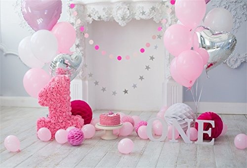 YongFoto 2,2x1,5m Vinyl Foto Hintergrund 1 Geburtstag Schöne Dekorationen Ballon Fotografie Hintergrund für Babyfotos Photo Booth Baby Party Banner Kinder Fotostudio