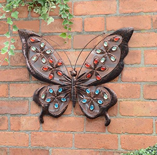 spot on dealz Solar Powered Metal Jewelled Butterfly Wall Art LED Light Garden Decor