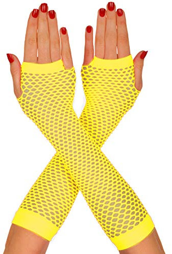 Redstar Fancy Dress - Fingerlose Netzhandschuhe - 80er Jahre Tanzparty - Retro Kostüm-Accessoire - Gelb