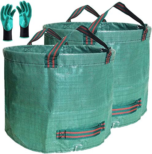 Lot de 2 grands sacs de jardin professionnels de 500 litres (D 86,4 cm, H 86,4 cm) avec gants de jardinage pour grands sacs à feuilles, débris de cour, conteneur à déchets, déchets de pelouse, sacs de