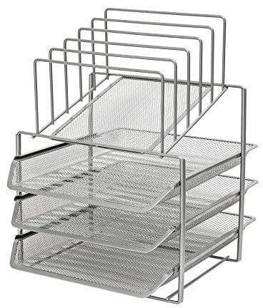 Exerz Desk Organizer 3 Layer Sliding Letter Trays with 5 Dividers - Upright Sections/Paper Sorter/Drawer/Desk File Holder for Office, School (Silver Grey Colour)