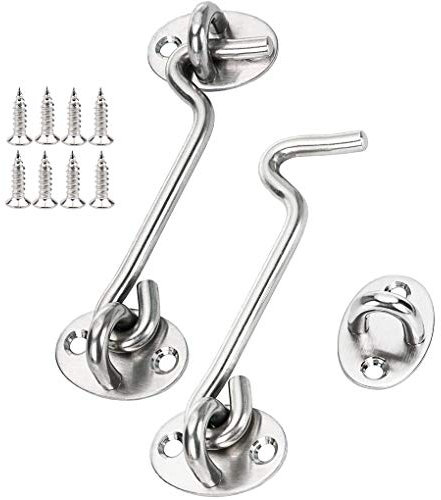 Tiberham Stainless Steel Cabin Hook, Heavy Duty Eye Latch Lock, Swivel Gate Door Shed Catch Window Brace Silent Holder with Mounting Screws, 95 mm/3.7 inches, Pack of 2