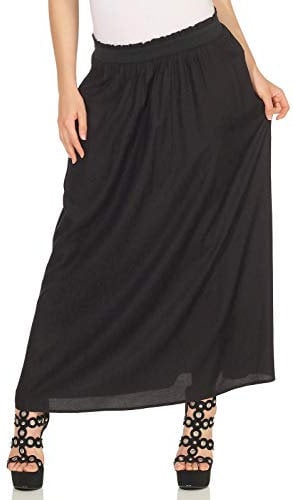 ONLY Damen Maxi Falten Rock | Einfarbiger Plissee Skirt mit Gummizug | Wadenlanges Basic ONLVENEDIG, Farben:Schwarz, Größe:M