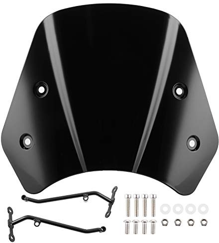 Motorrad Windschutzscheibe, Motorcycle Windshield, Motorrad Long Stents Windschutzscheibe Halterung Windabweiser Fit für Leoncino 500(Schwarz)