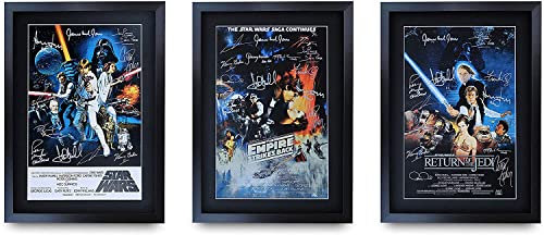 HWC Trading A3 FR Das Star Wars-Trilogie-Film-Plakat-Sammlung Cast Signed Geschenk gerahmt Printed Autogramm Mark Hamill Harrison Ford Carrie Fisher Alec Guinness Geschenke drucken Foto Bild anzeigen