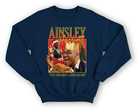 Sanfran Clothing Ainsley Harriott Homage Xmas Christmas Funny UK Gift Cook Meme Tribute TV 90's Icon Jumper Sweater Large/Navy Blue