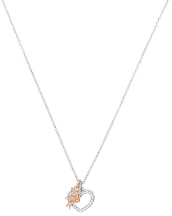 Amor Kette mit Anhänger 925 Sterling Silber Damen Halsschmuck, mit Zirkonia synth., 45 cm, Bicolor, Taube/Herz, Kommt in Schmuck Geschenk Box, 2026022