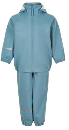 CeLaVi Unisex Kids Basic Recycle PU Rainwear Set, Smoke Blue, 70