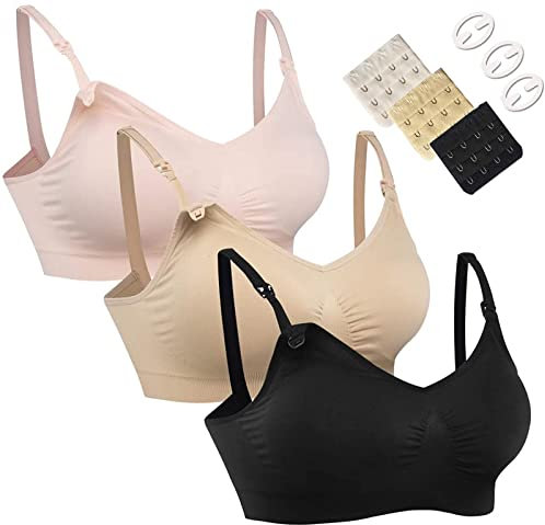 HOFISH – Lot de 3 soutiens-gorge d'allaitement sans couture, avec rallonges de soutien-gorge et clips en forme de S, Noir
