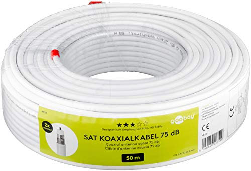 Goobay 49759 - Cable coaxial de satélite (75 dB, Doble apantallamiento, CCS, 50 m), Color Blanco