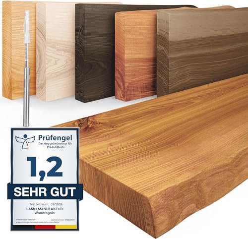 LAMO Manufaktur Wandregal Holz Baumkante | Regal Farbe: Rustikal | Invisible: Schweberegal | 120 cm