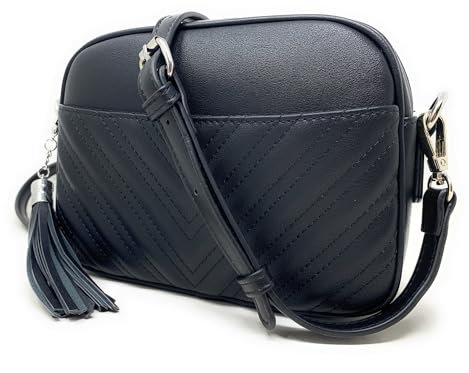 lola mae Quilted Crossbody Bag, Trendy Design Shoulder Purse (Black-Silver hardware)