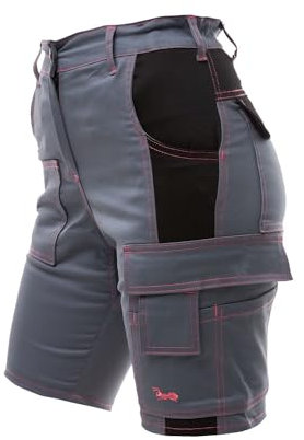 strongAnt Shorts de randonnée Pantalon Femme en élastane pour la randonnée et Autres activités de Plein air et Le Travail - Gris-Noir, Coutures Roses. Taille: 48