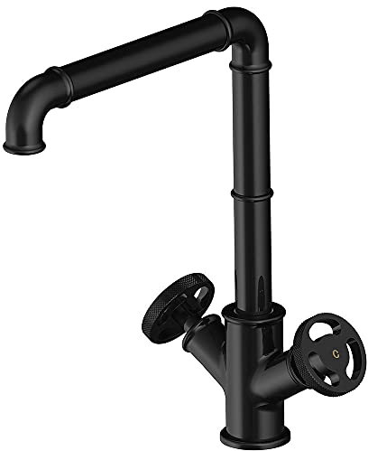 KunMai Robinet de cuisine de style industriel avec double poignée Noir mat