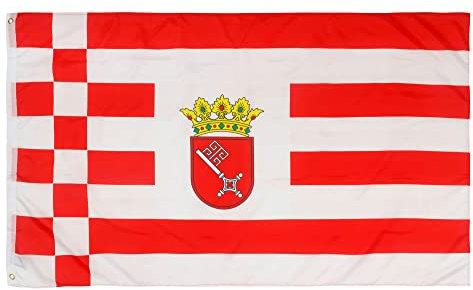 PHENO FLAGS Bremen Flagge 90x150cm - wetterbeständige Fahne mit Messingösen, 100% Polyester, robuste Doppelnaht & in lebendigen Farben - ideal für Flaggen-Liebhaber