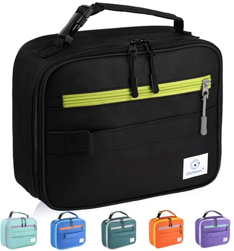 Genteen Lunch Box Kids, Insulated Lunch Bag Kids Boys Girls Back to School, Soft Lunch Box for Men Reusable Lunchbox for Office,Outdoor,School (Black)