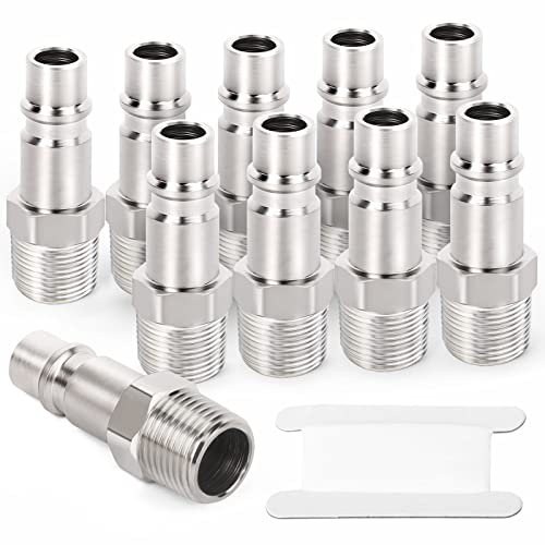ERGAOBOY 10 uds. 1/4 BSP rosca macho enchufe de aire de acero industrial, accesorios de herramientas de aire accesorios de conexión rápida tapones neumáticos