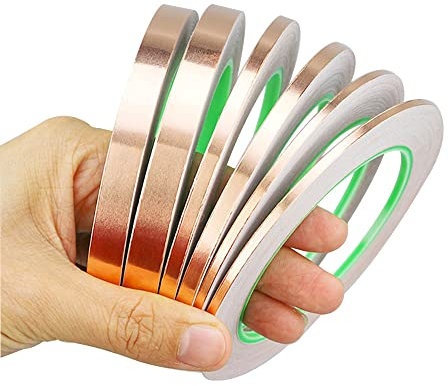 senvenelec selbstklebend kupferfolie – Doppelseitiges leitfähiges Kupferfolienband – (50 m × 8 mm) × 2 – EMI- und HF-Abschirmung, Papierschaltkreise, elektrische Reparatur, Löten – 2 Stück.