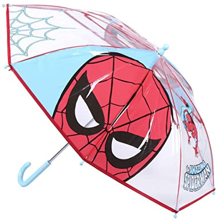 CERDÁ LIFE'S LITTLE MOMENTS - Parapluie Transparent Garçon de Spiderman - Ouverture Manuelle avec Mécanisme Anti-Vent et Protection aux Baleines pour Plus de Sécurité - Licence Officielle Marvel