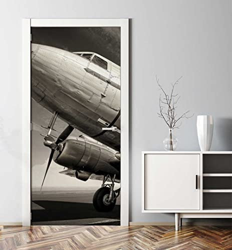 MyMaxxi - Tür bekleben mit Türtapete Türposter Türfolie Selbstklebend 90x200 Flugzeug Klassiker - Tür verschönern Türaufkleber Türklebefolie Himmel Luft Atmosphäre grau
