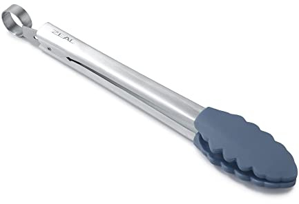 Zeal Silicone Non-Stick Kitchen Cooking Tongs with Stainless Steel Handle – Perfect for Cooking, Grilling, BBQ, Serving, and More 26cm - Heat-Resistant, BPA-Free, and Easy-to-Clean, Provence Blue
