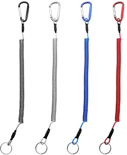 4 Stück Spiral Schlüsselanhänger Ausziehbare Schlüsselkette Angeln Lanyards Bootfahren Seile Karabiner Schlüsselanhänger mit Seil Tool für Bootfahren Kajak Camping und Jagd