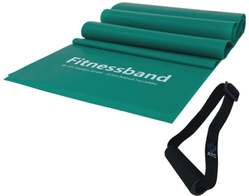 ATC Handels GmbH Fitnessband 1,5m, 2,5m, 5,5m oder 25m x 15,5cm inkl. 1 Paar Haltegriffe - Widerstandsband, Gymnastikband, Trainingsband, Sportband, Muskelaufbau, Krafttraining und Yoga, 2,5m grün