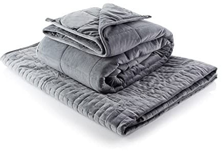 Minky Luxury Weighted Double Blanket for Adults. Heavy Thick Blanket with Removable and Washable Cover, Soft Throw for Stress and Sleep, Quilt Design, Quality Glass Beads, 5kg, 137cm x 190cm (Grey)