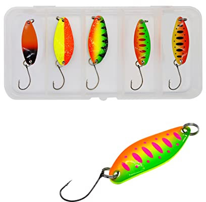 LICHUANUK Fishing Mini Forellen-Spoon Set 3,5g - Ultra Light Forellen-Köder Angelköder Box - Trout Lures 2-Seitig Farbig